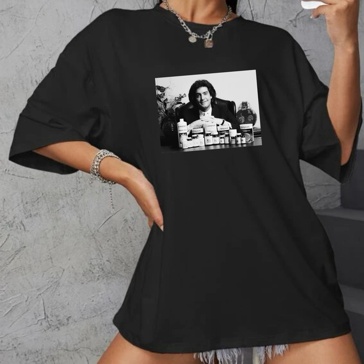 Women’s Drop Shoulder Oversized Mark Hughes Tee Black