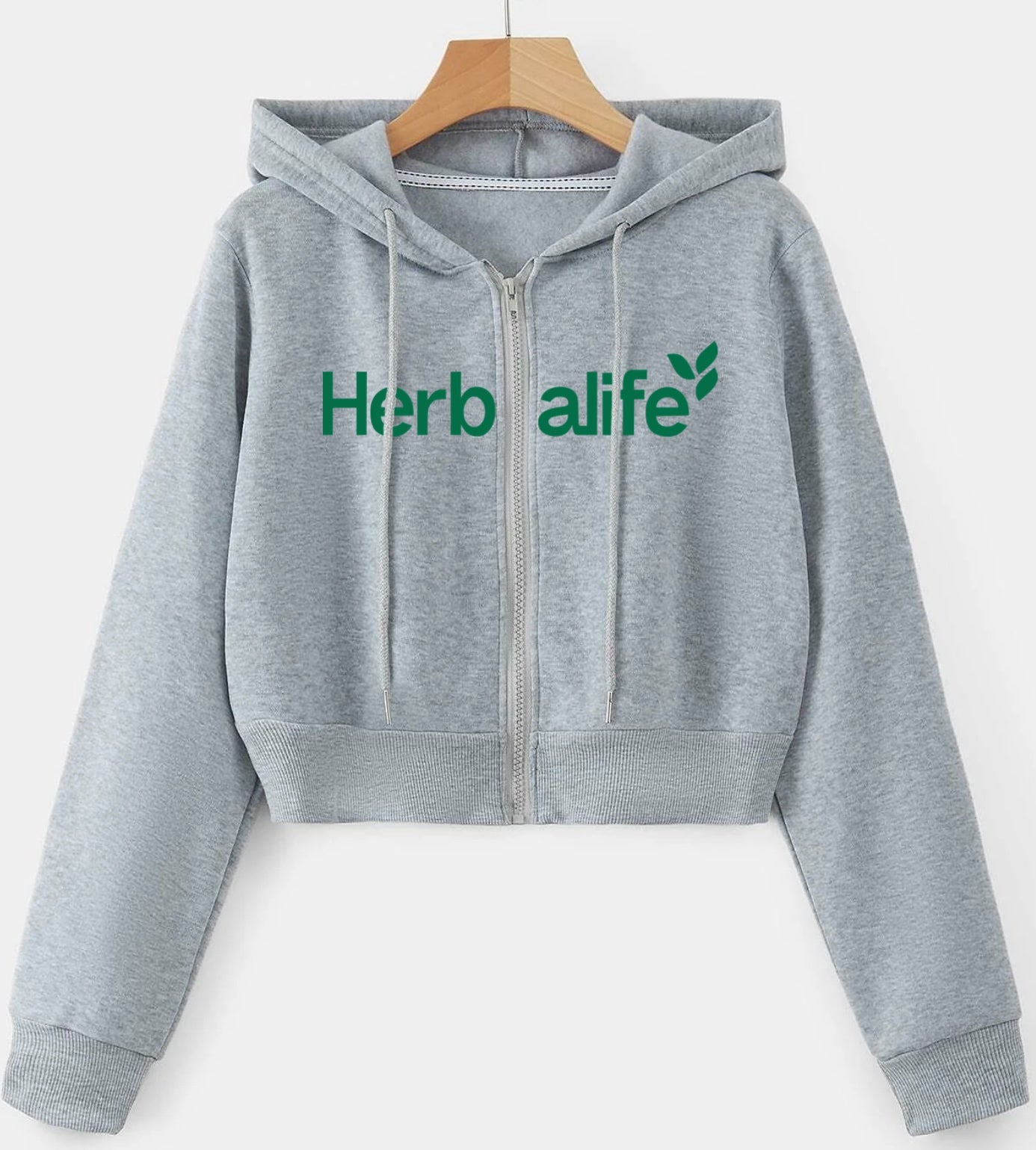 Women's Zipper Drawstring Thermal Hoodie Grey