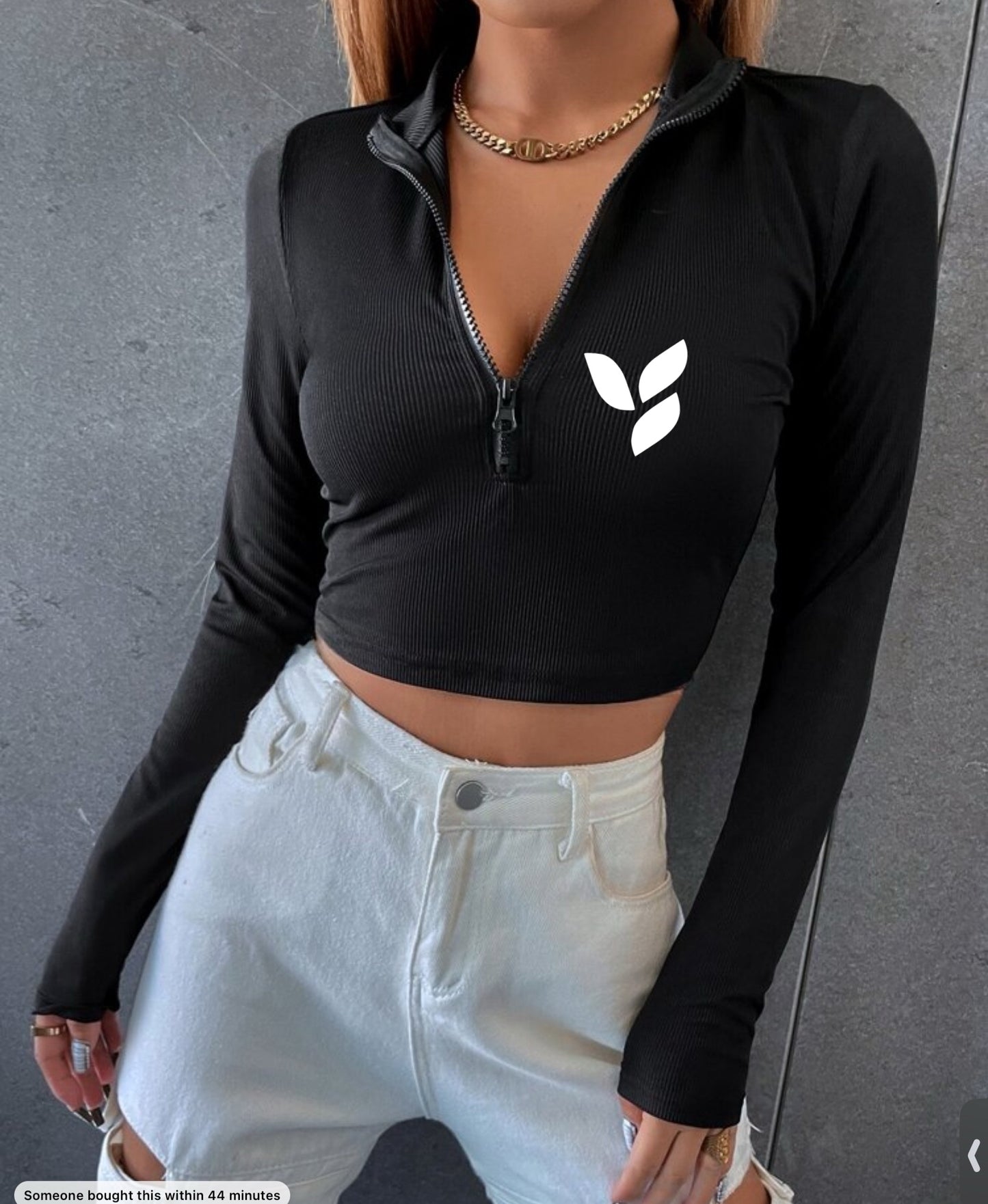 Womens Half Zip Placket Crop Slim Tee