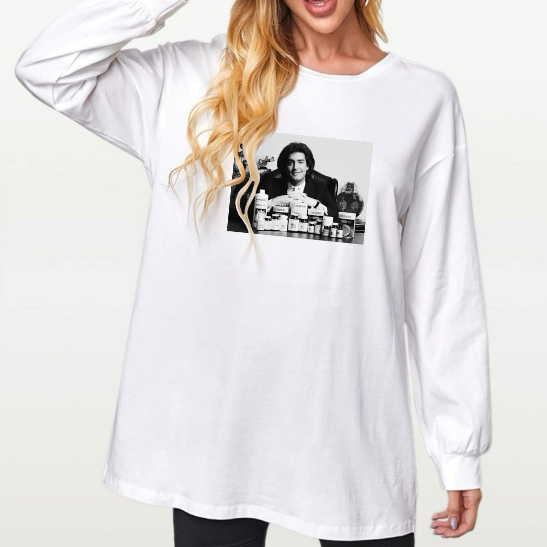 WOMEN'S DROP SHOULDER MARK HUGHES GRAPHIC LS TEE WHITE