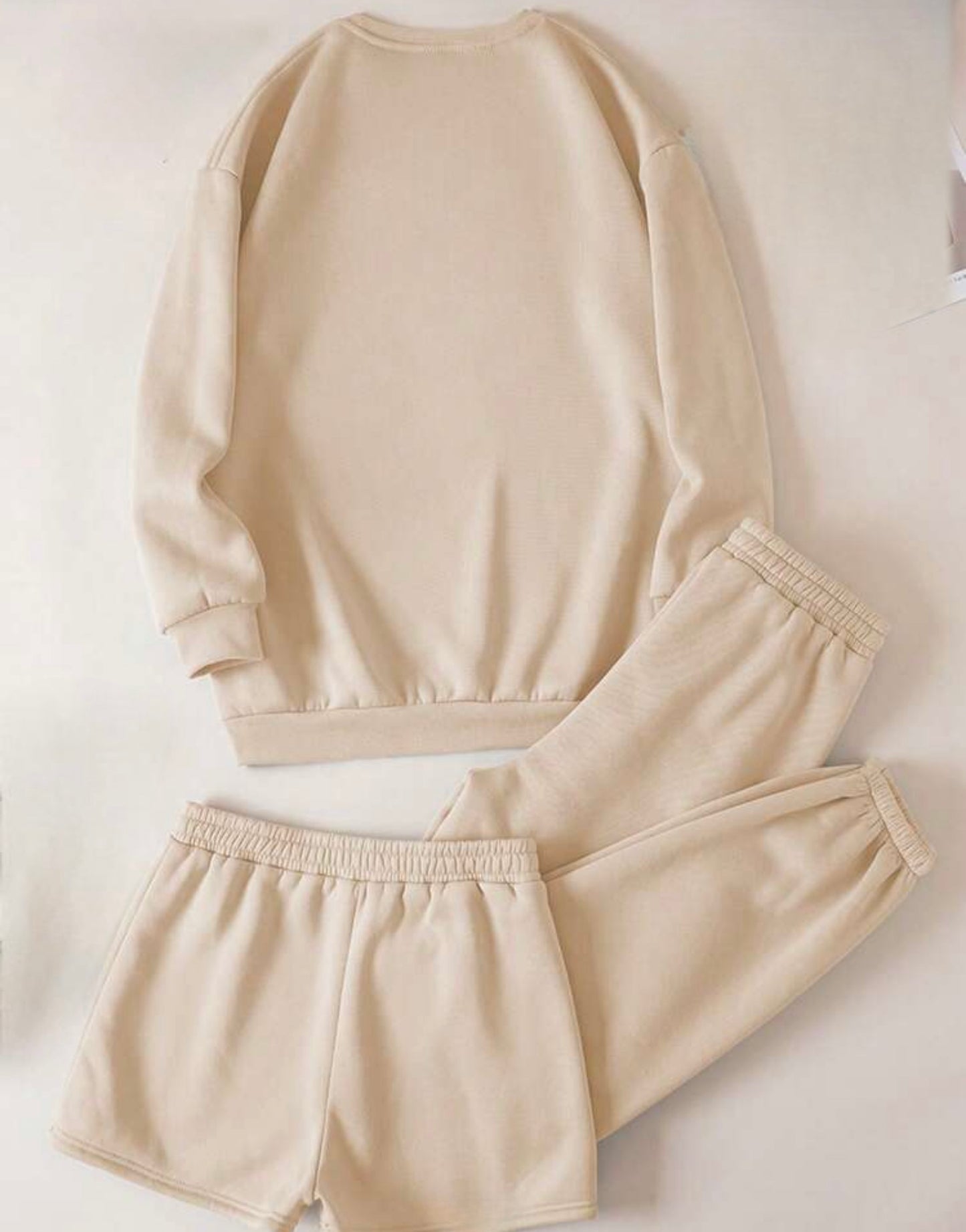 Women's Solid Thermal Lined Sweatshirt & Shorts & Sweatpants Khaki