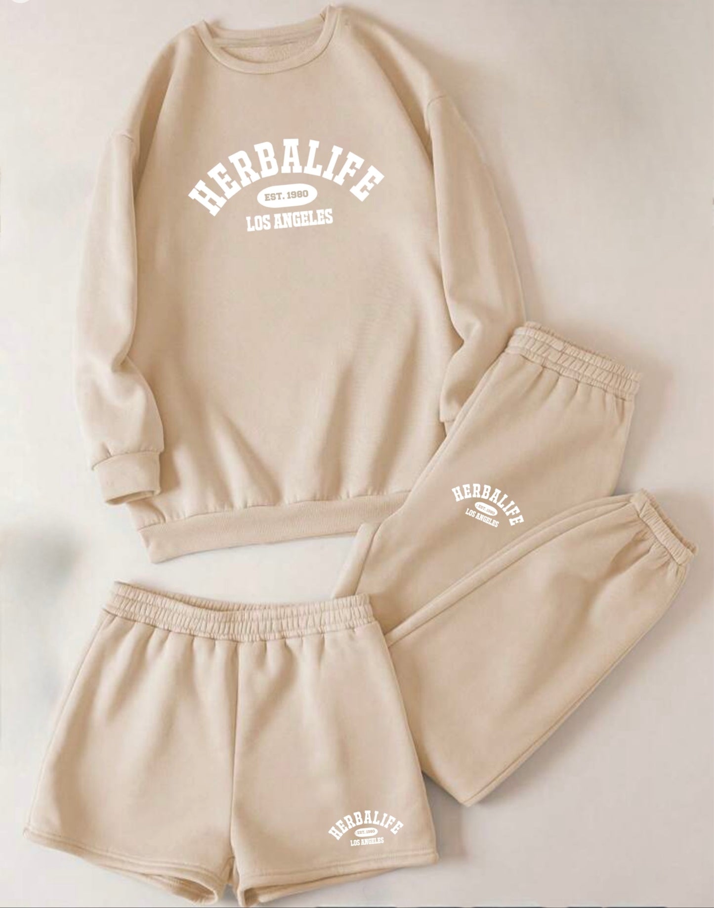 Women's Solid Thermal Lined Sweatshirt & Shorts & Sweatpants Khaki
