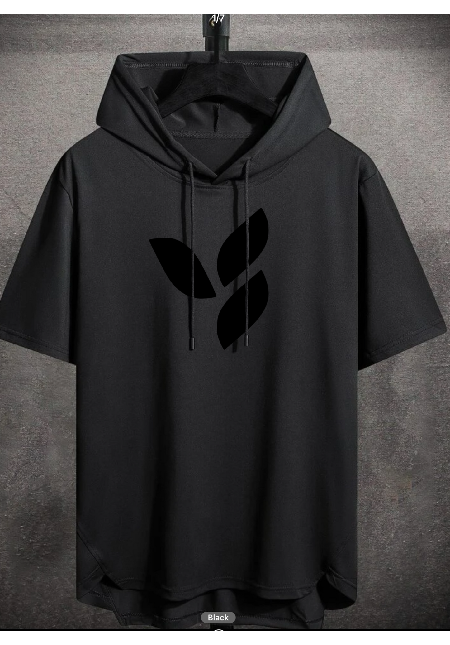 Men Drawstring Hooded Tee Black