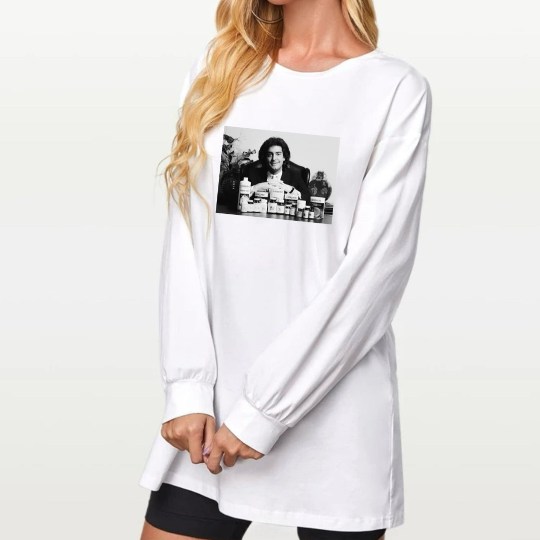 WOMEN'S DROP SHOULDER MARK HUGHES GRAPHIC LS TEE WHITE
