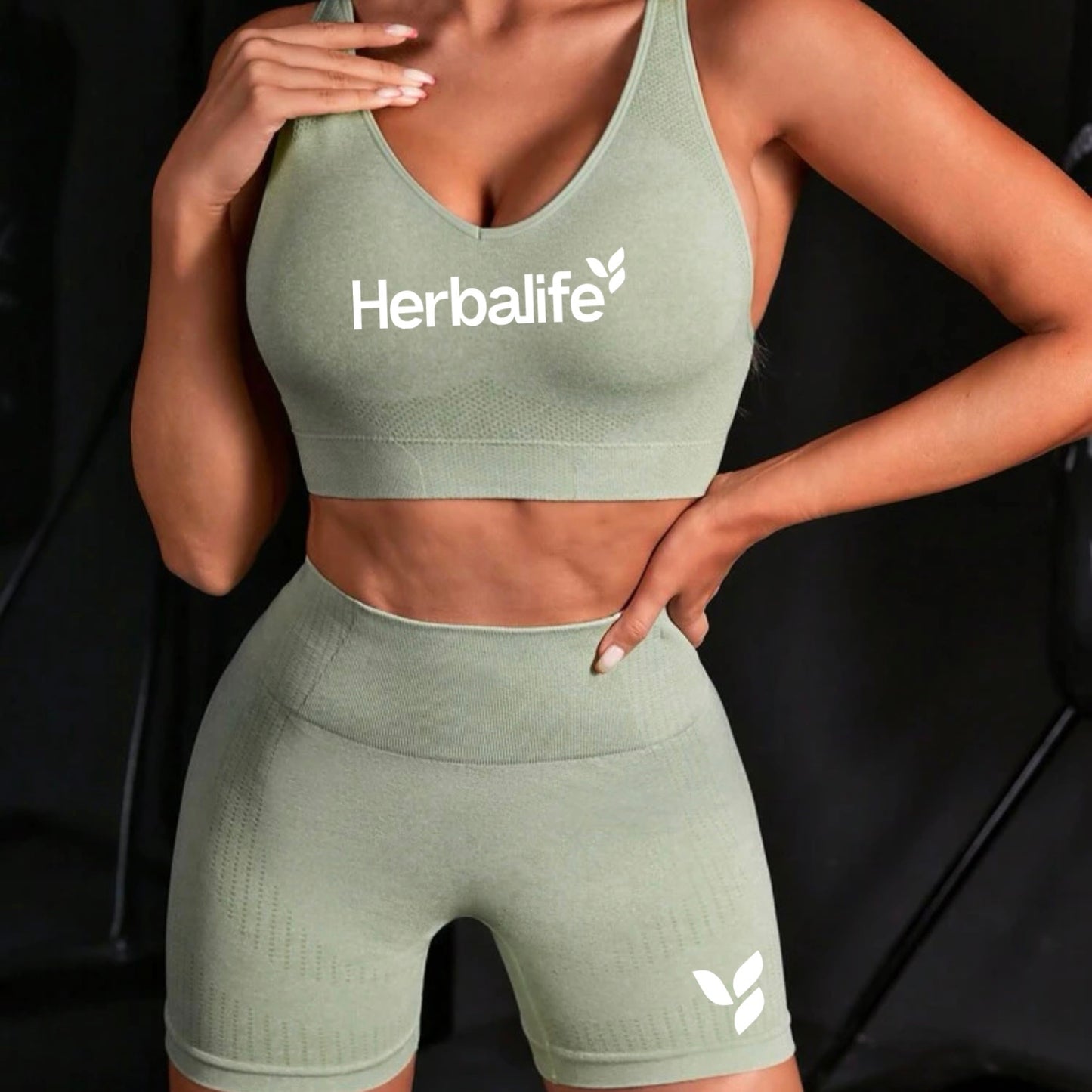Women’s Solid Sports Bra & Biker Shorts Mint