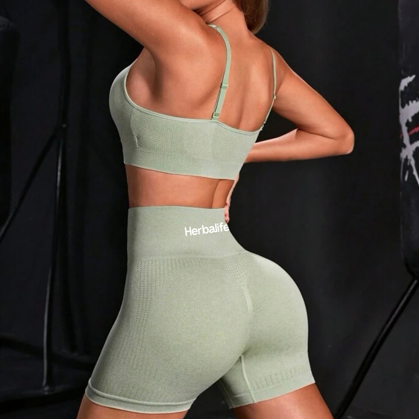 Women’s Solid Sports Bra & Biker Shorts Mint