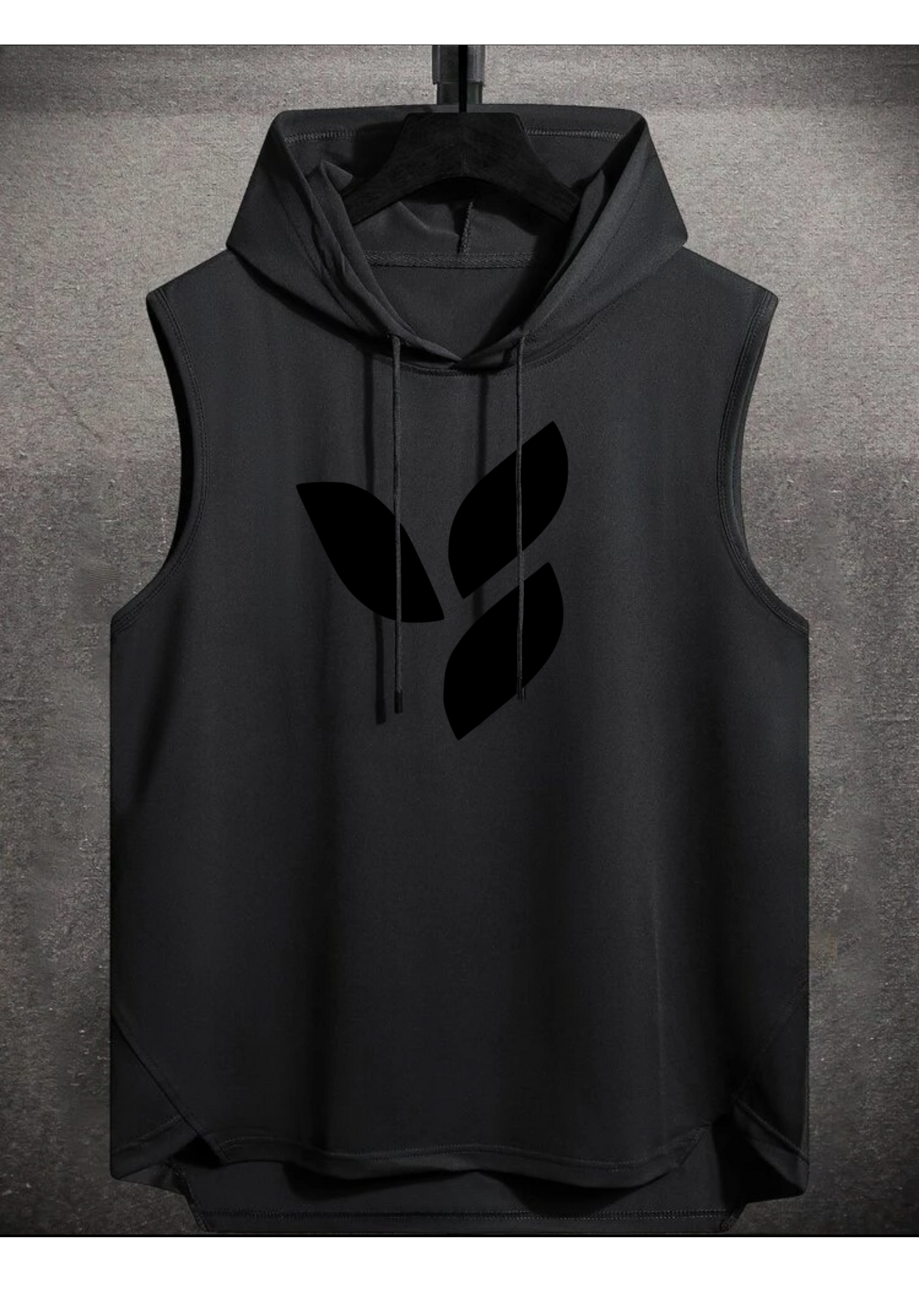 Mens Drawstring Hooded Tank Top Black
