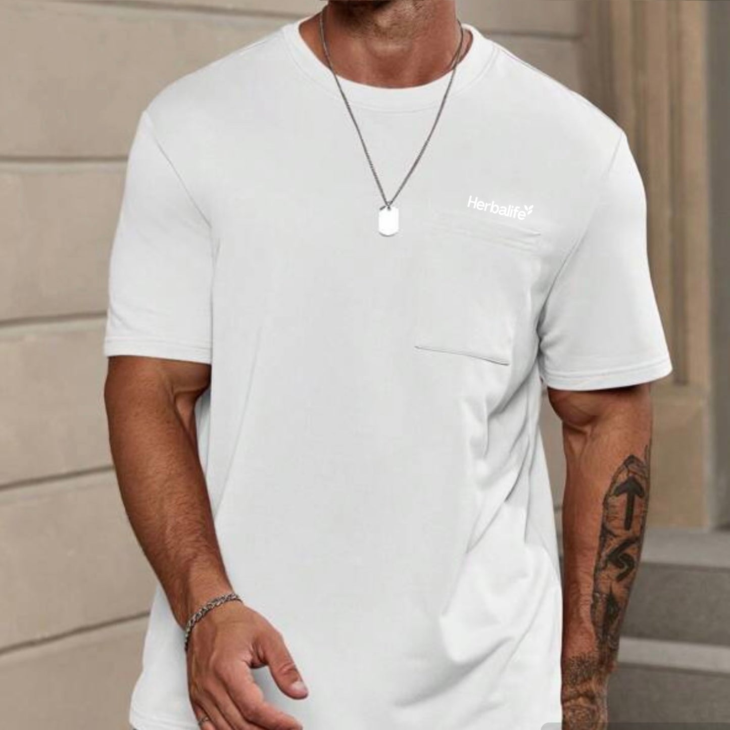 Men’s Solid Pocket Patched Tee White