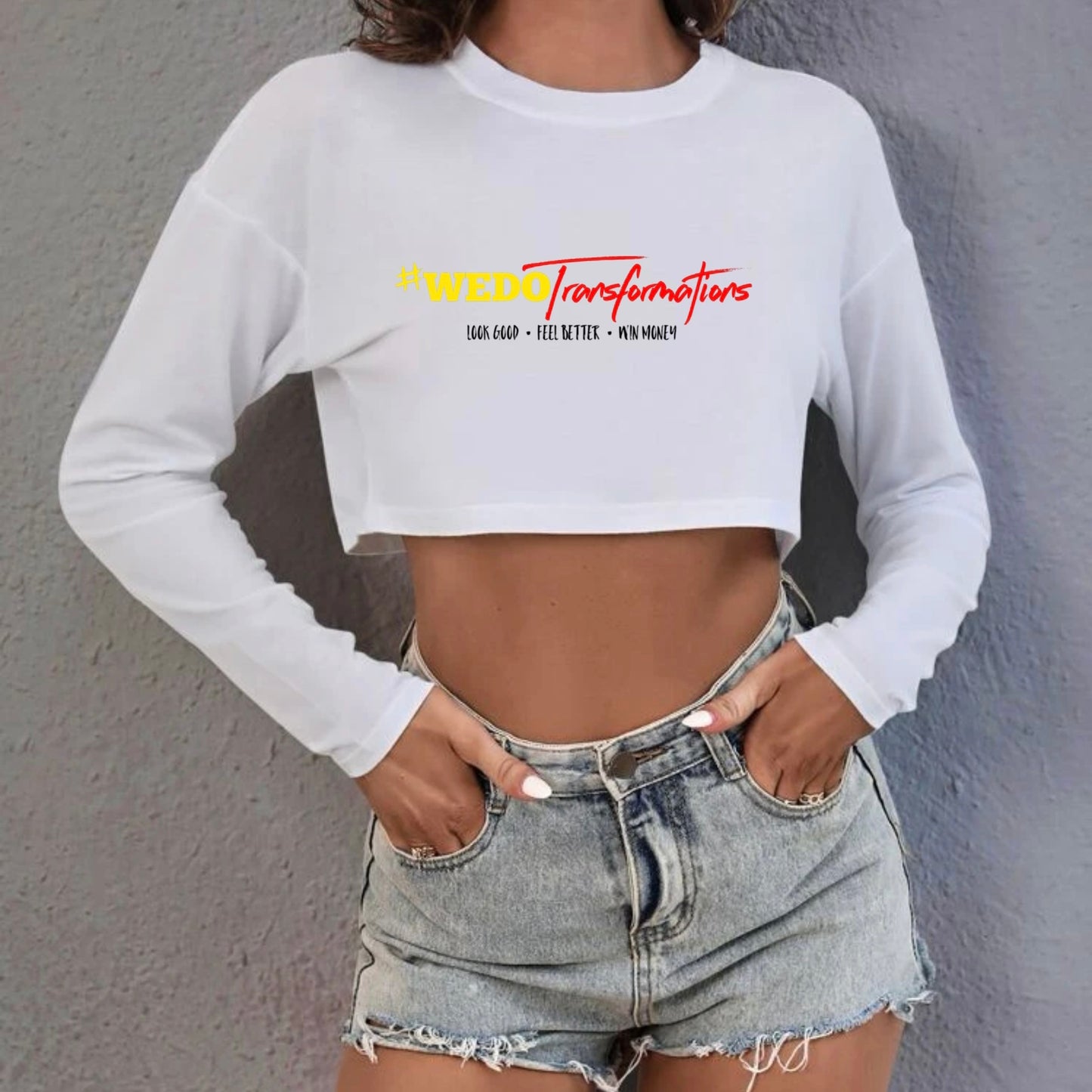 WOMEN'S CROPPED LONG SLEEVE TEE WHITE